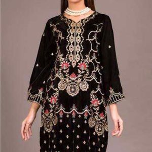 Pakistani brands like new velvet dress full embroidered with full embroidered